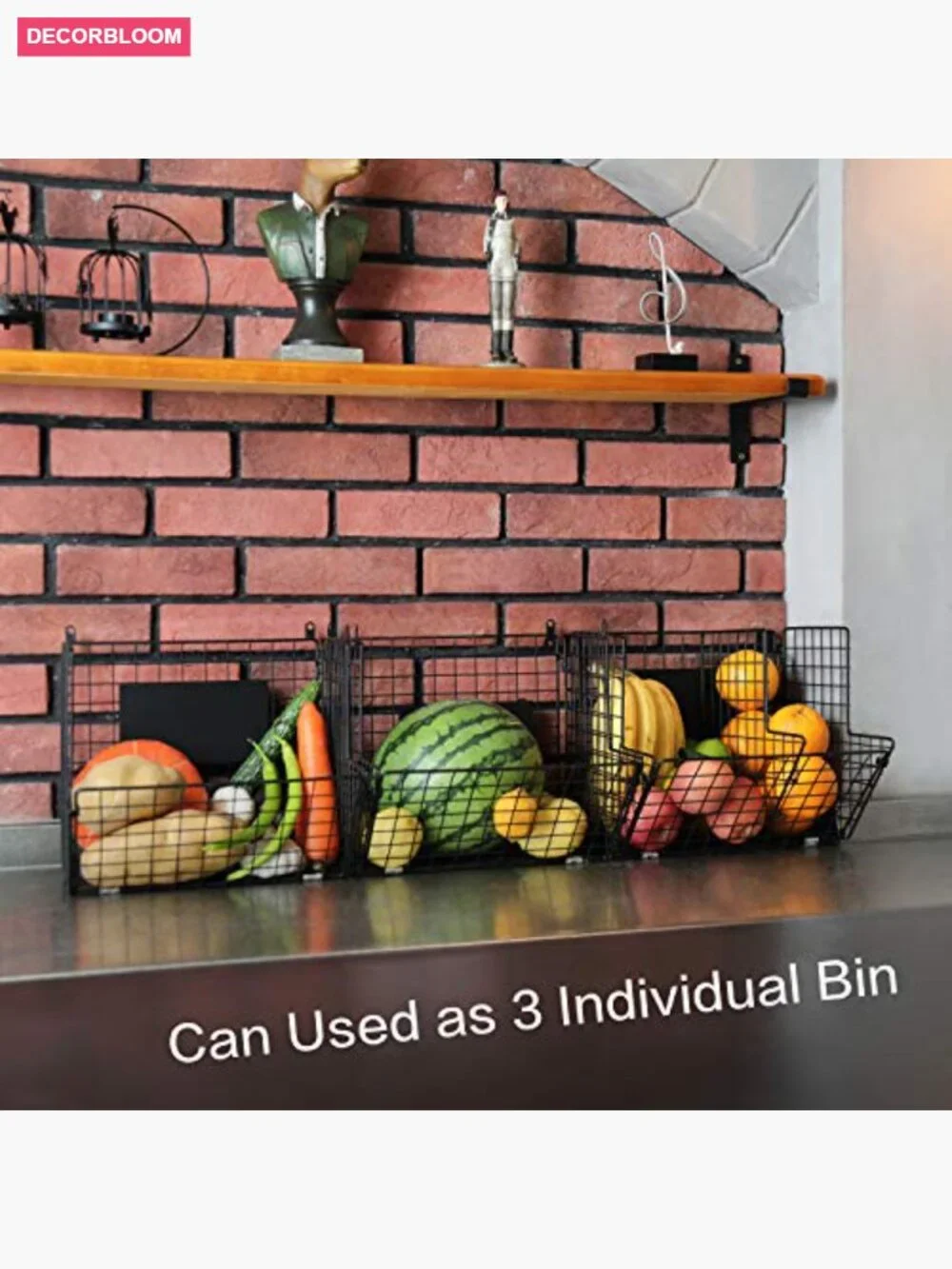 3-Tier Wall Mounted Wire Basket with Hooks and Chalkboards Kitchen Storage